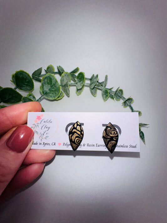Black and Gold Abstract Mosaic Drop Studs