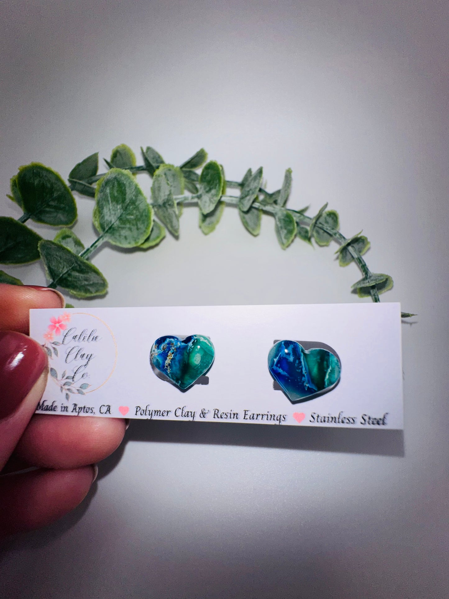 Ocean Marbled Heart Studs
