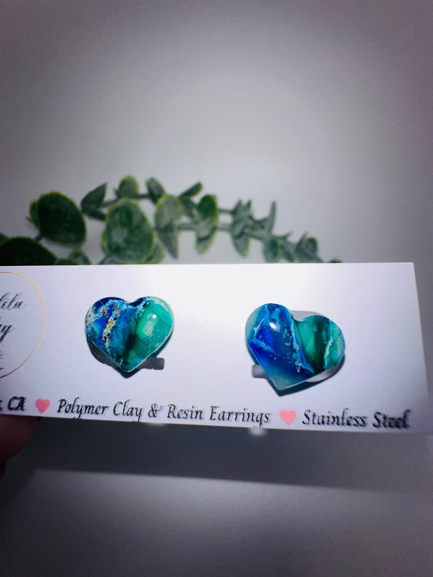 Ocean Marbled Heart Studs