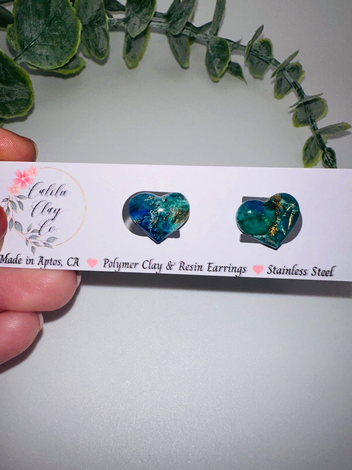 Ocean Marbled Heart Studs