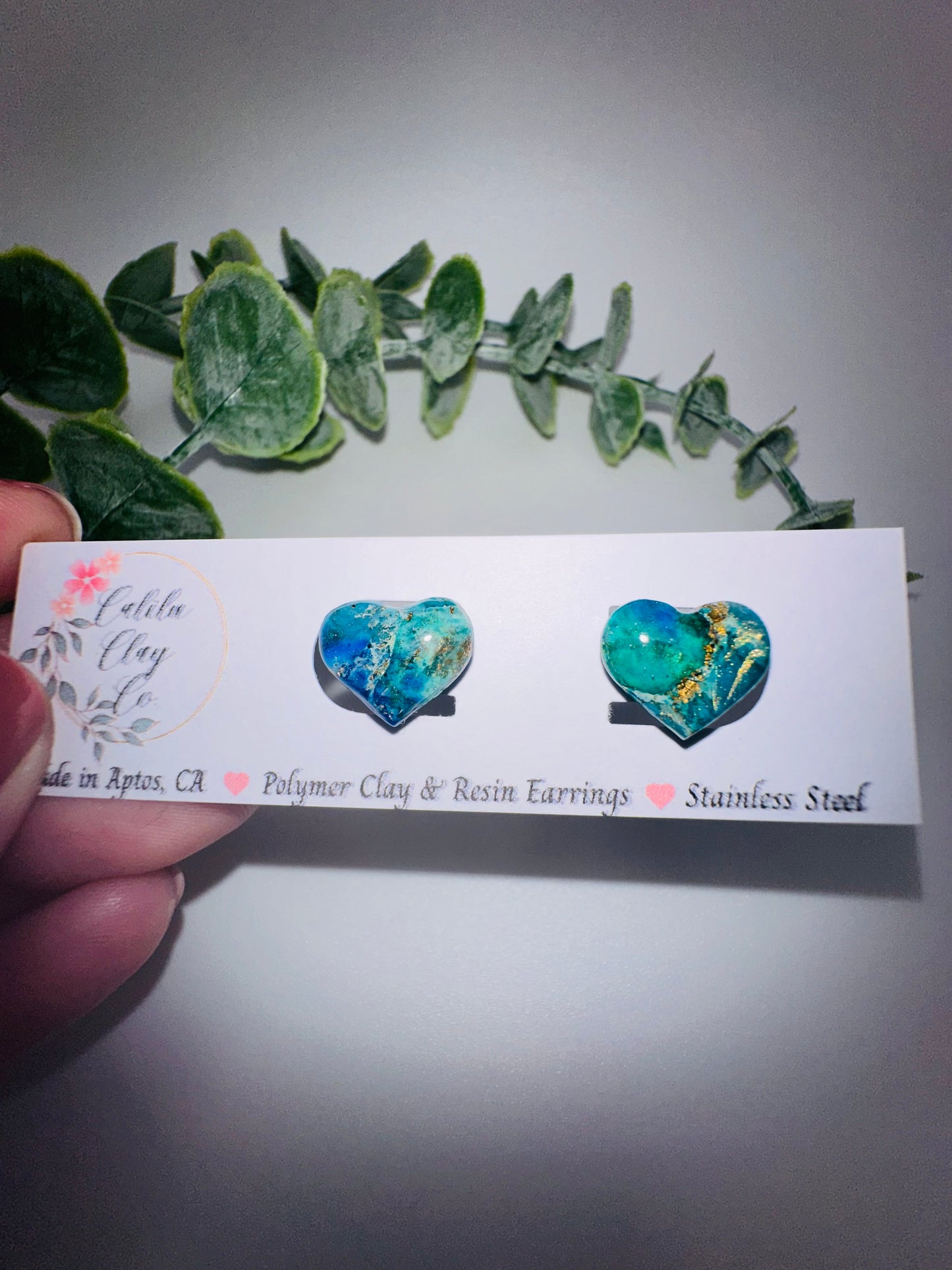 Ocean Marbled Heart Studs