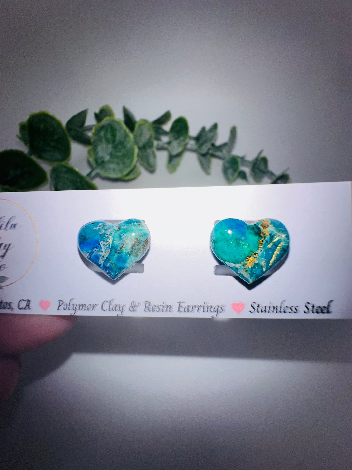 Ocean Marbled Heart Studs
