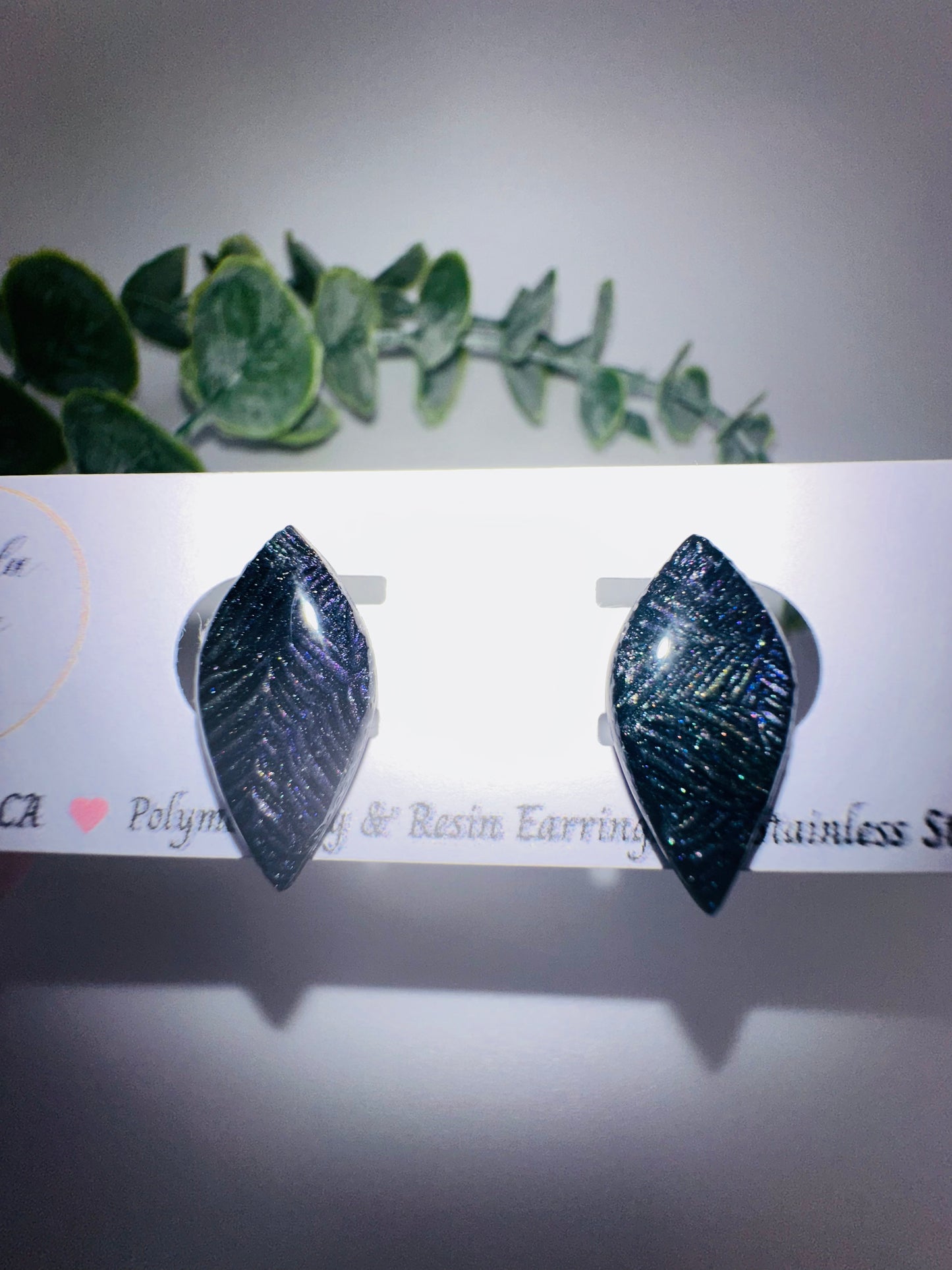 Black Shimmer Drop Studs
