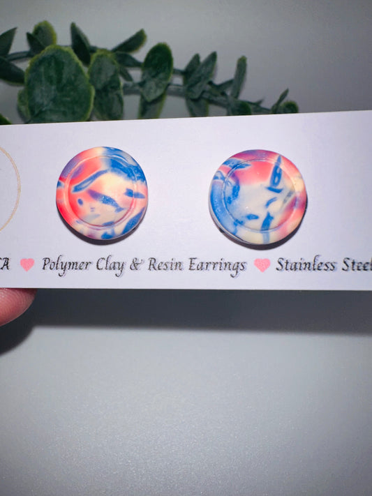 Round Matte Mokume Gane Abstract Leaves Round Studs
