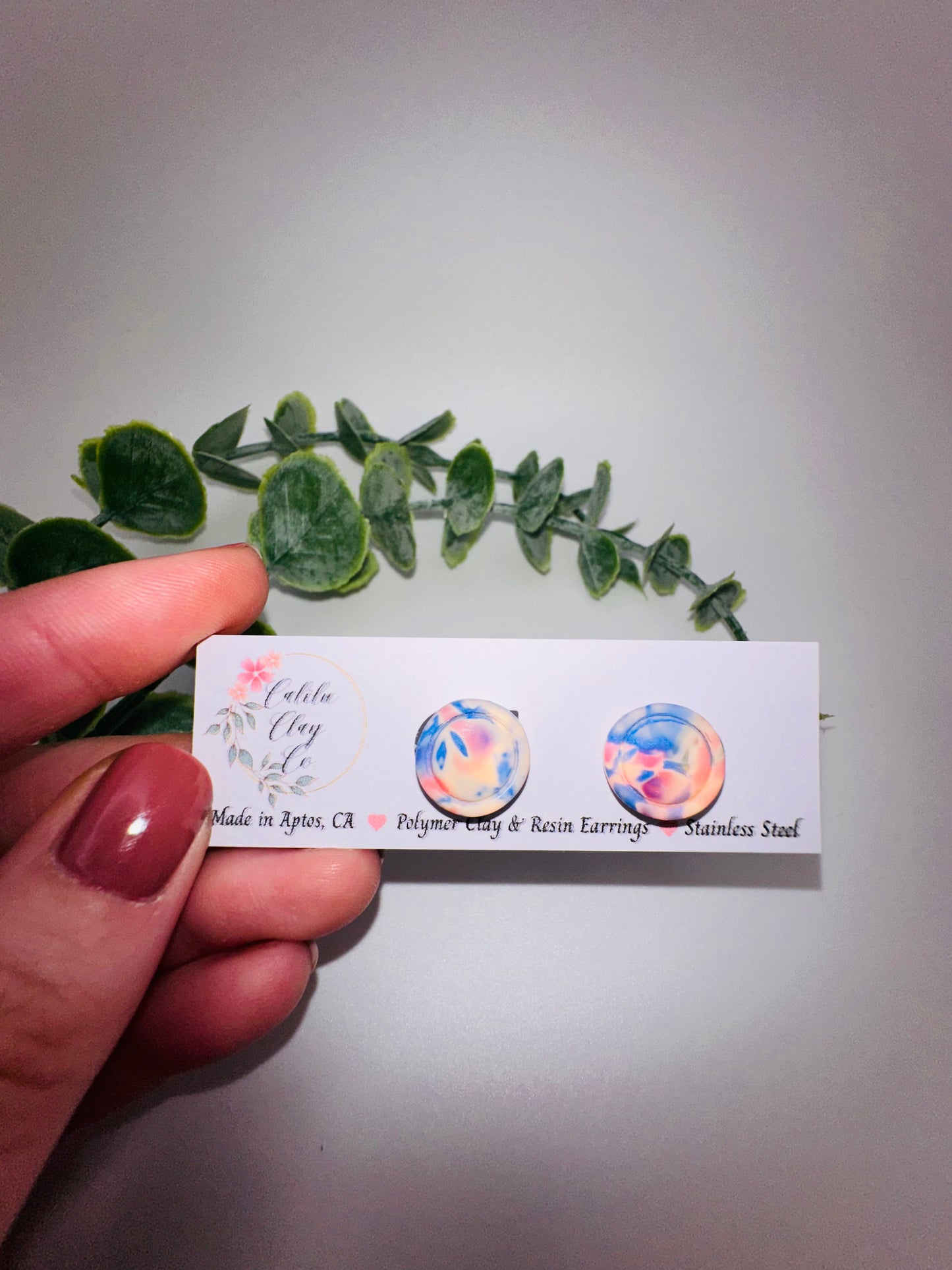 Round Matte Mokume Gane Abstract Leaves Round Studs