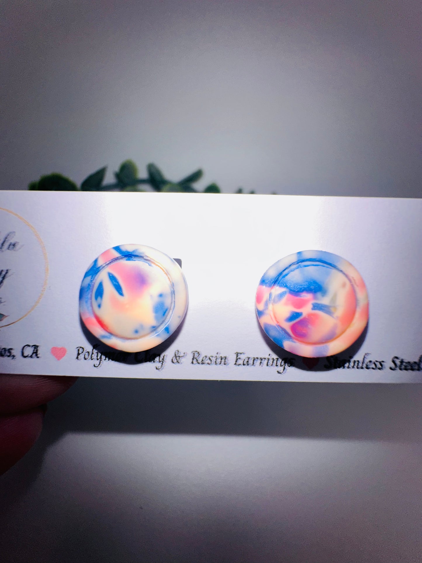 Round Matte Mokume Gane Abstract Leaves Round Studs