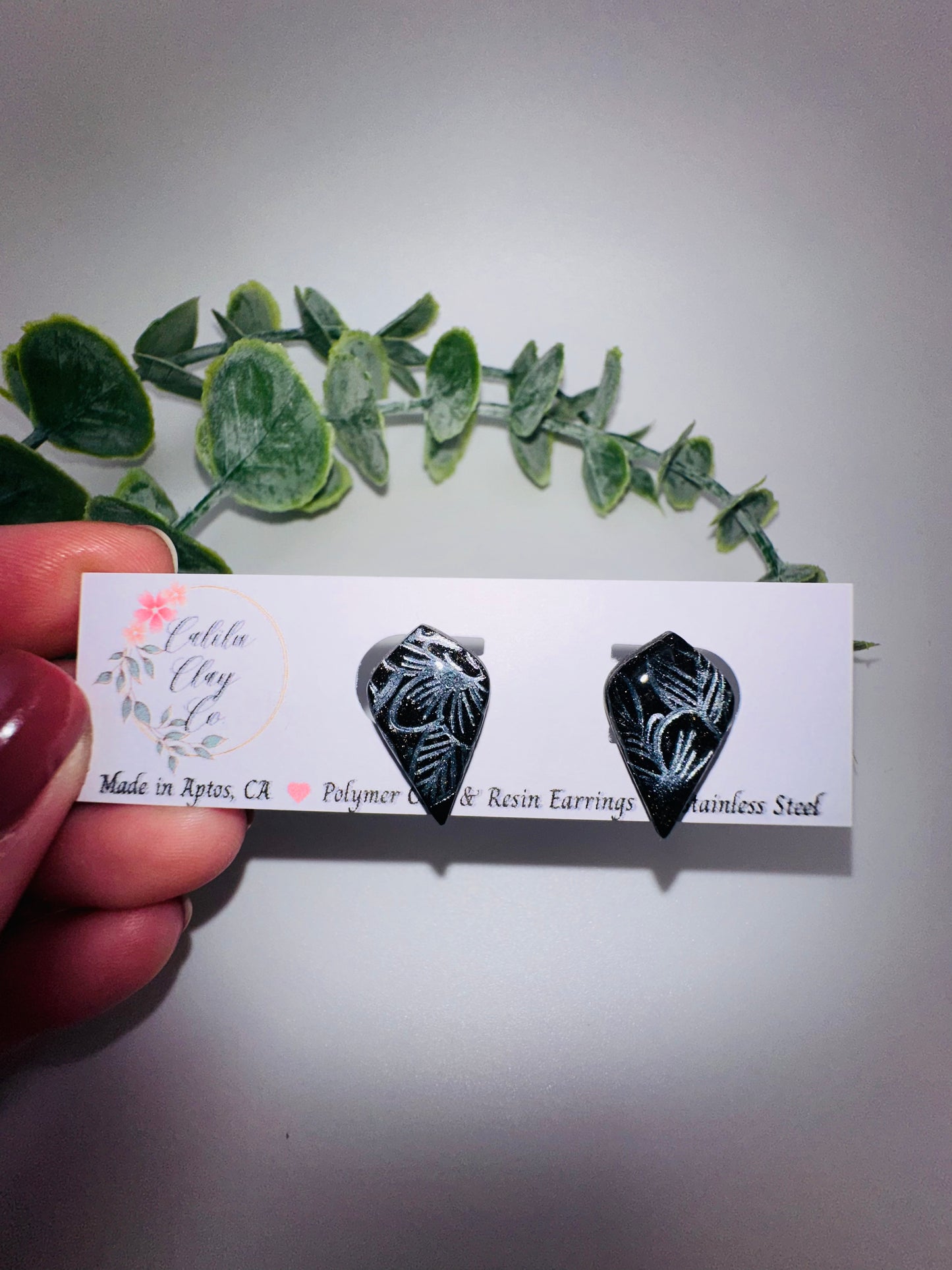 Black and Silver Floral Drop Studs