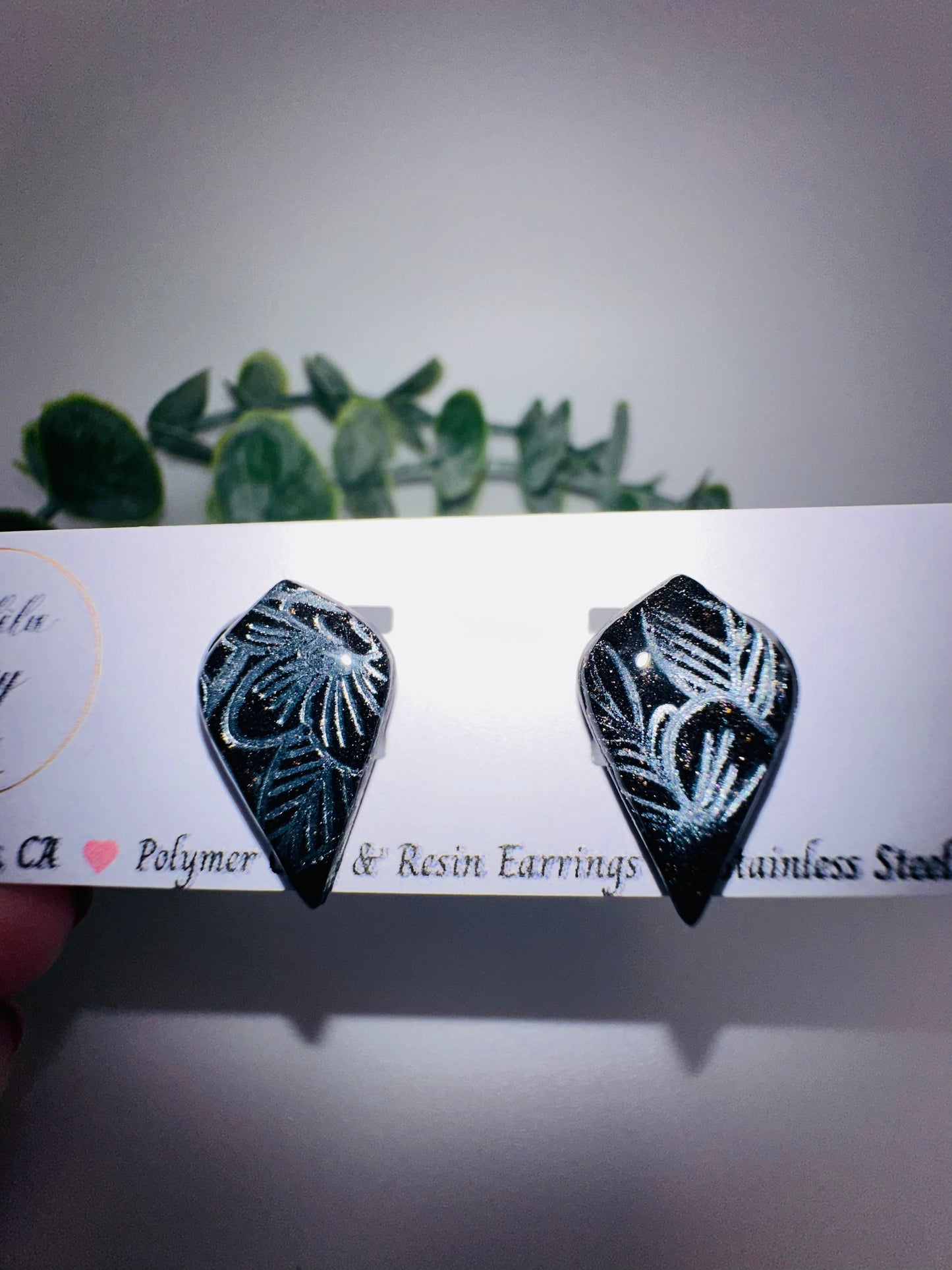 Black and Silver Floral Drop Studs