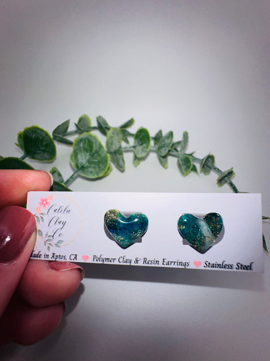 Ocean Marbled Heart Studs