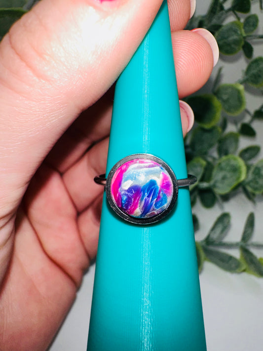 Round Adjustable Marbled Rainbow Ring