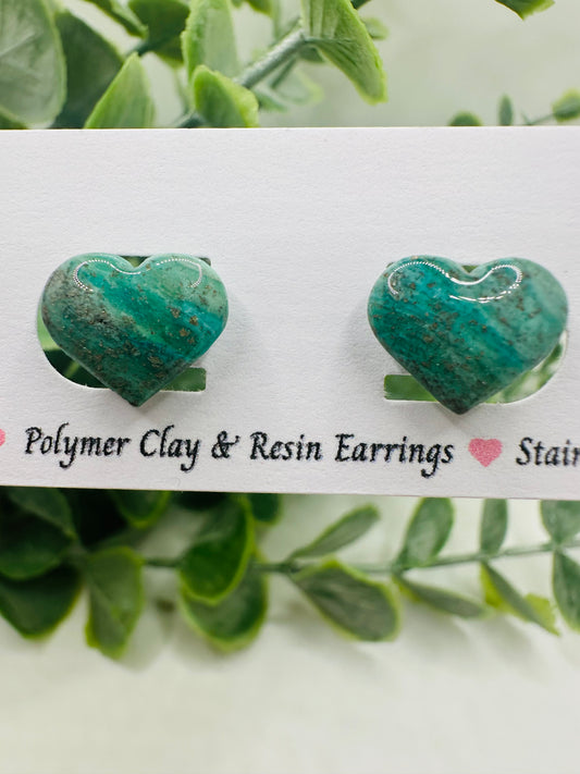 Teal Ocean Heart Studs