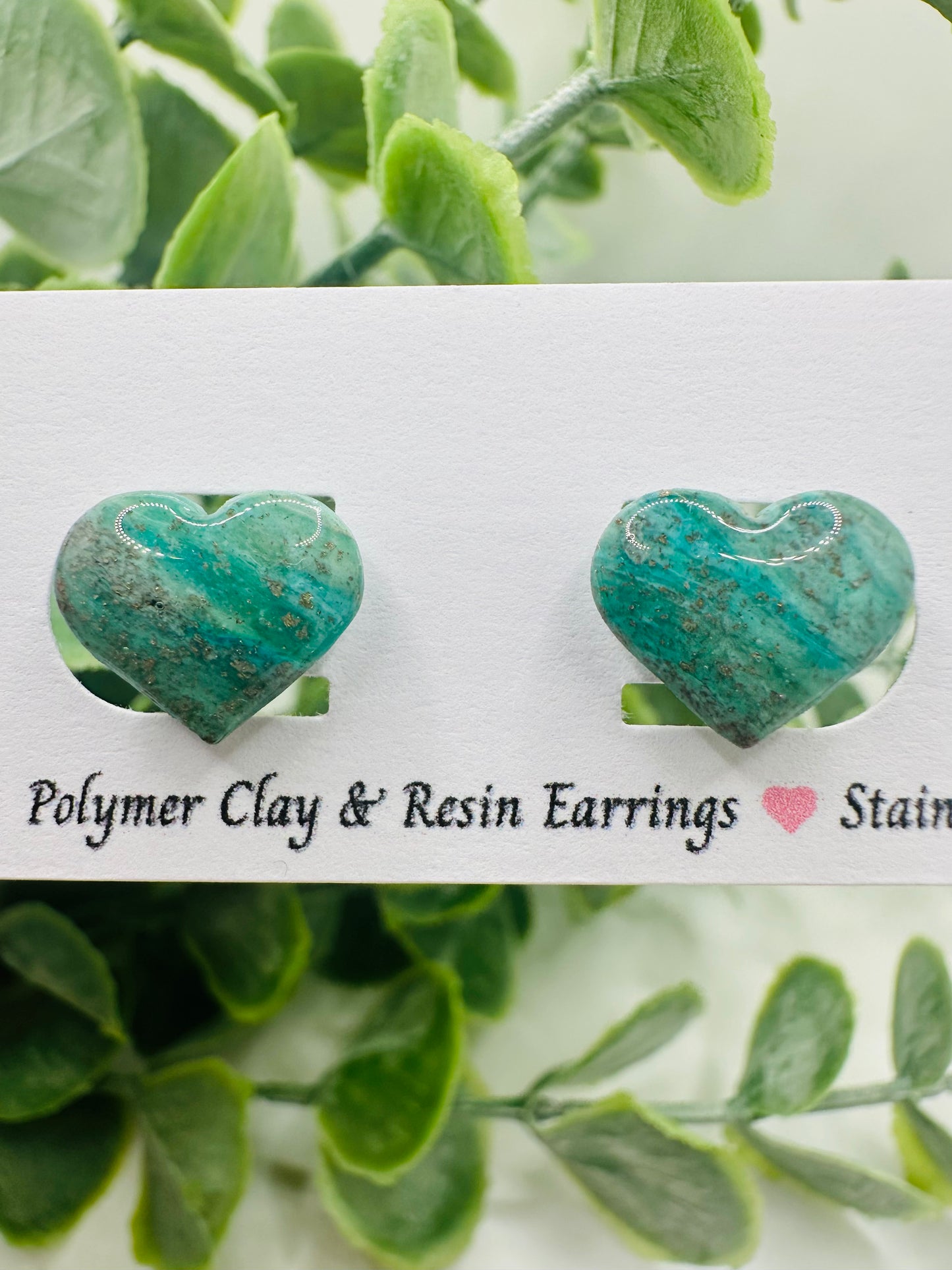 Teal Ocean Heart Studs