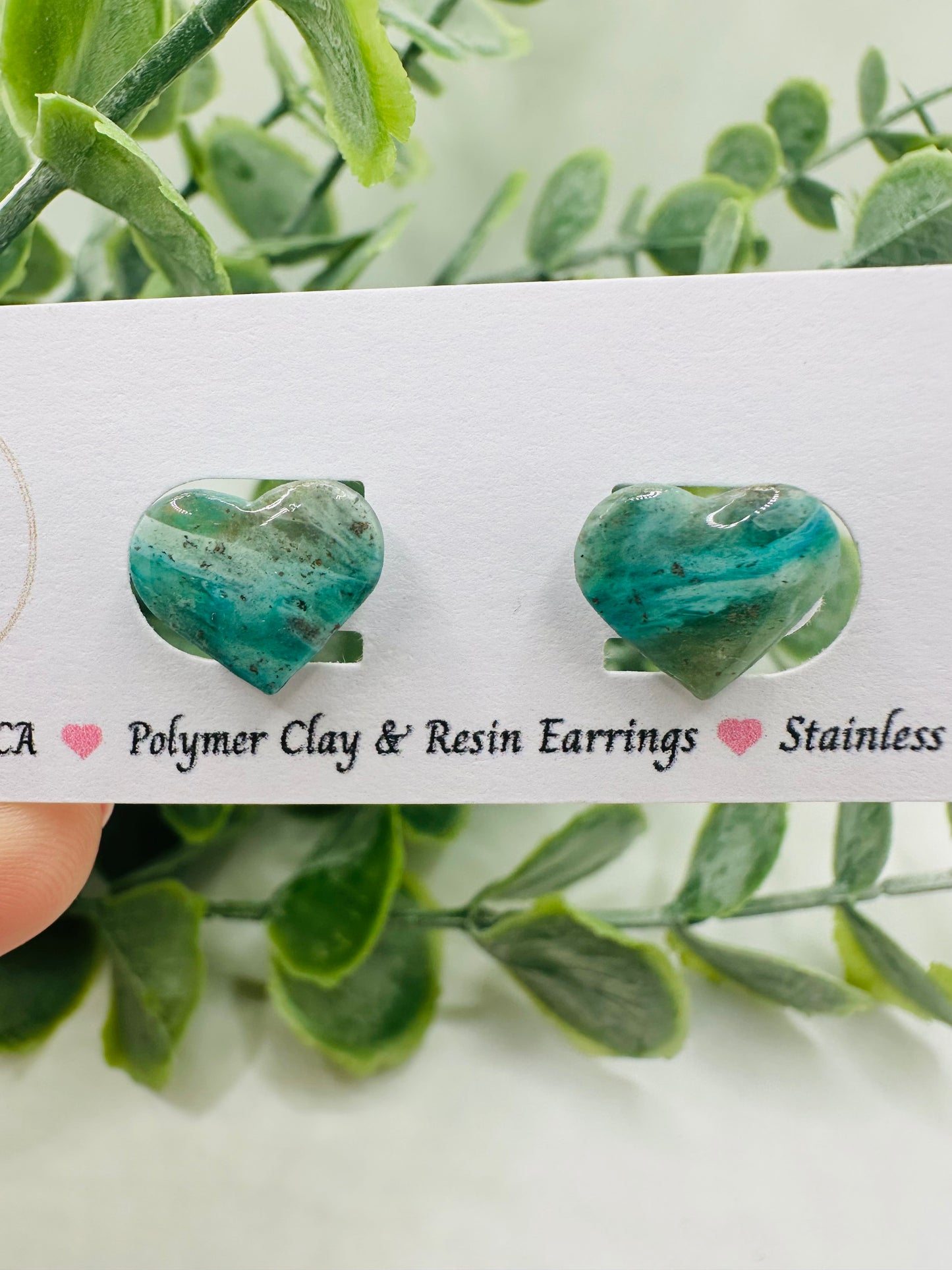 Teal Ocean Heart Studs