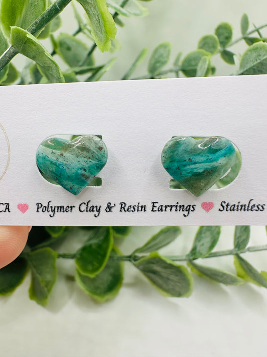 Teal Ocean Heart Studs