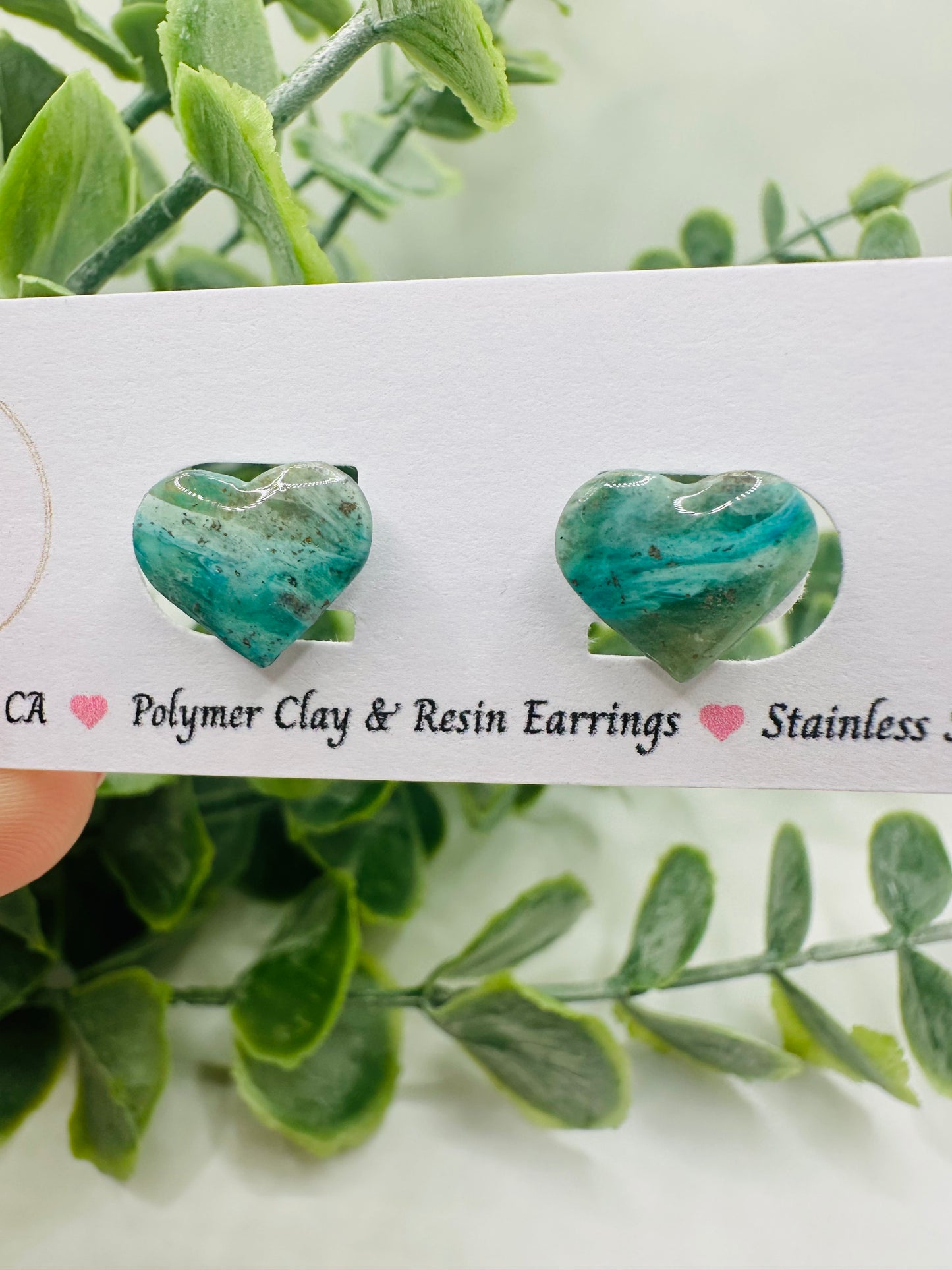 Teal Ocean Heart Studs