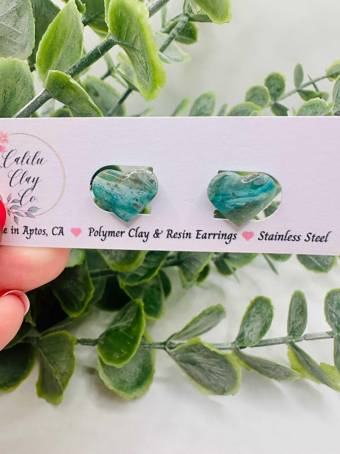 Teal Ocean Heart Studs