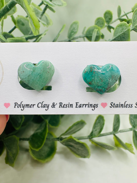 Teal Ocean Heart Studs