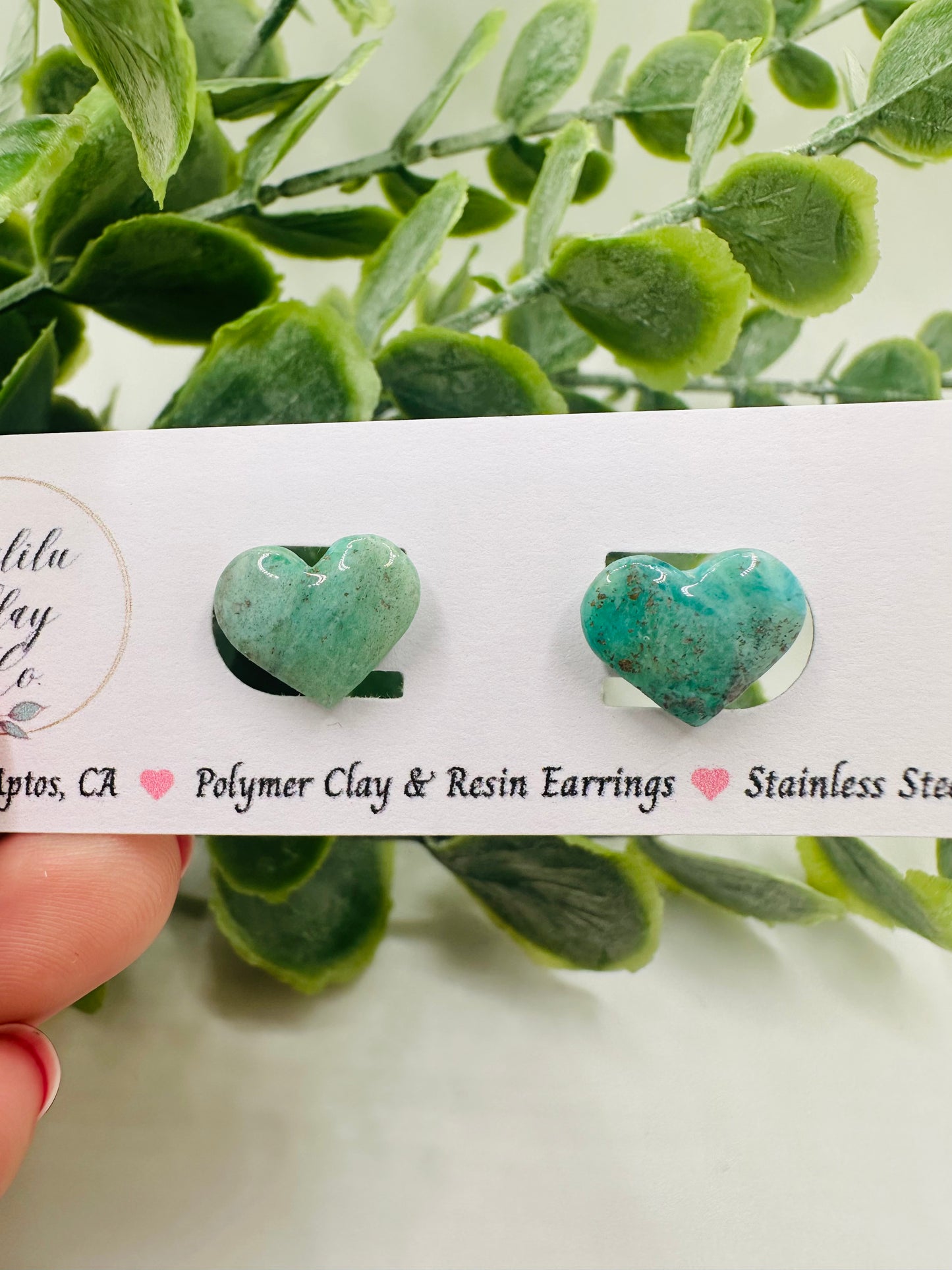 Teal Ocean Heart Studs