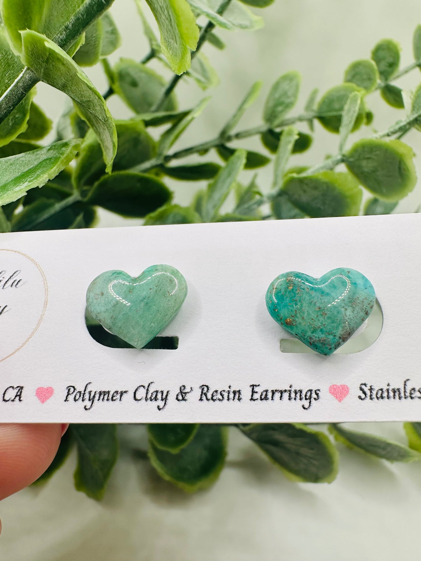 Teal Ocean Heart Studs