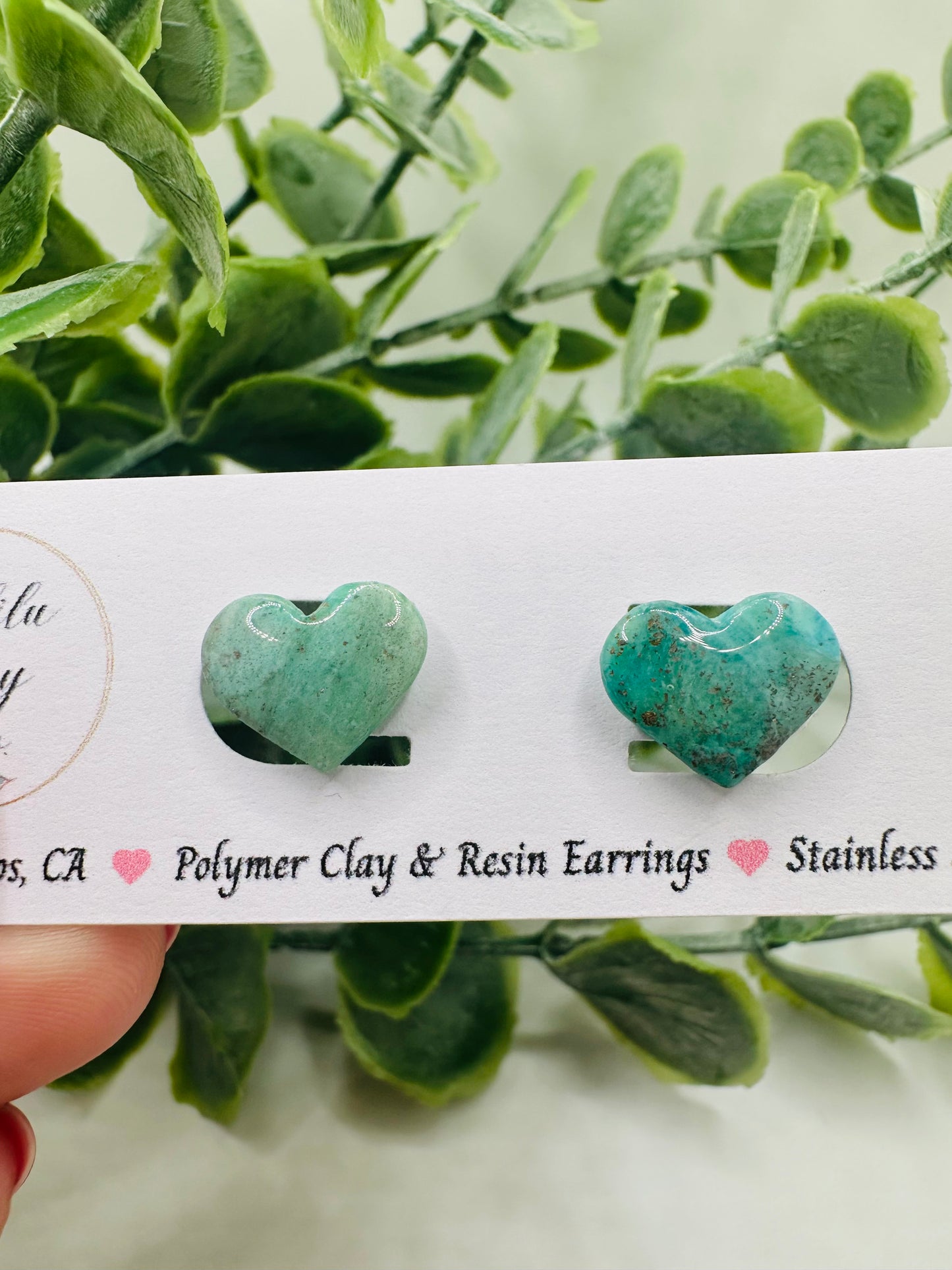 Teal Ocean Heart Studs