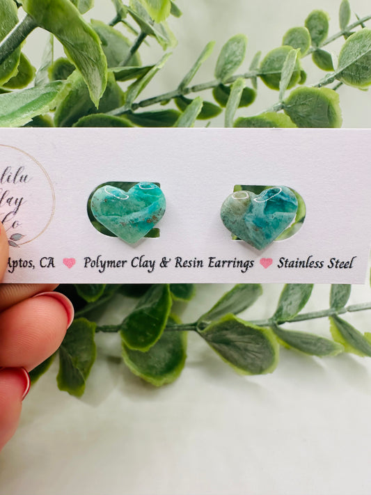 Teal Ocean Heart Studs