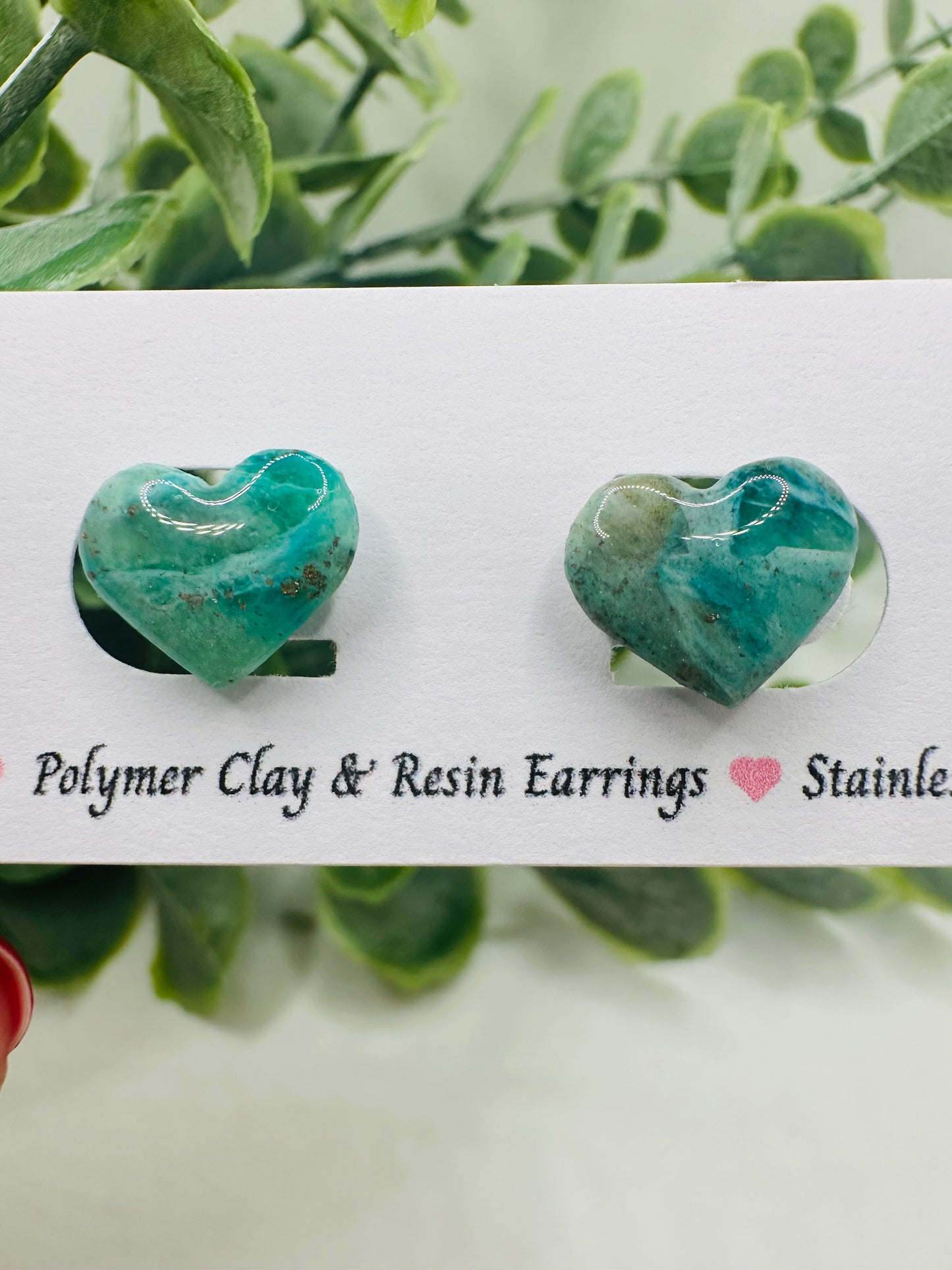 Teal Ocean Heart Studs