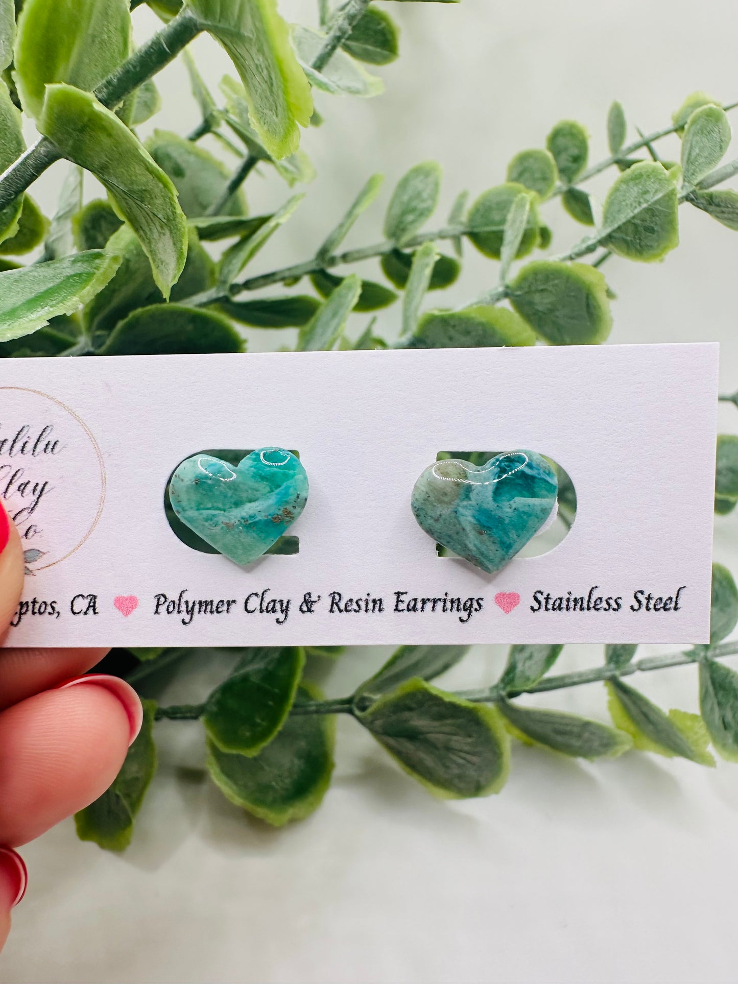 Teal Ocean Heart Studs