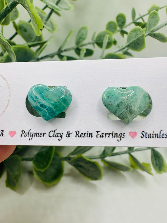 Teal Ocean Heart Studs