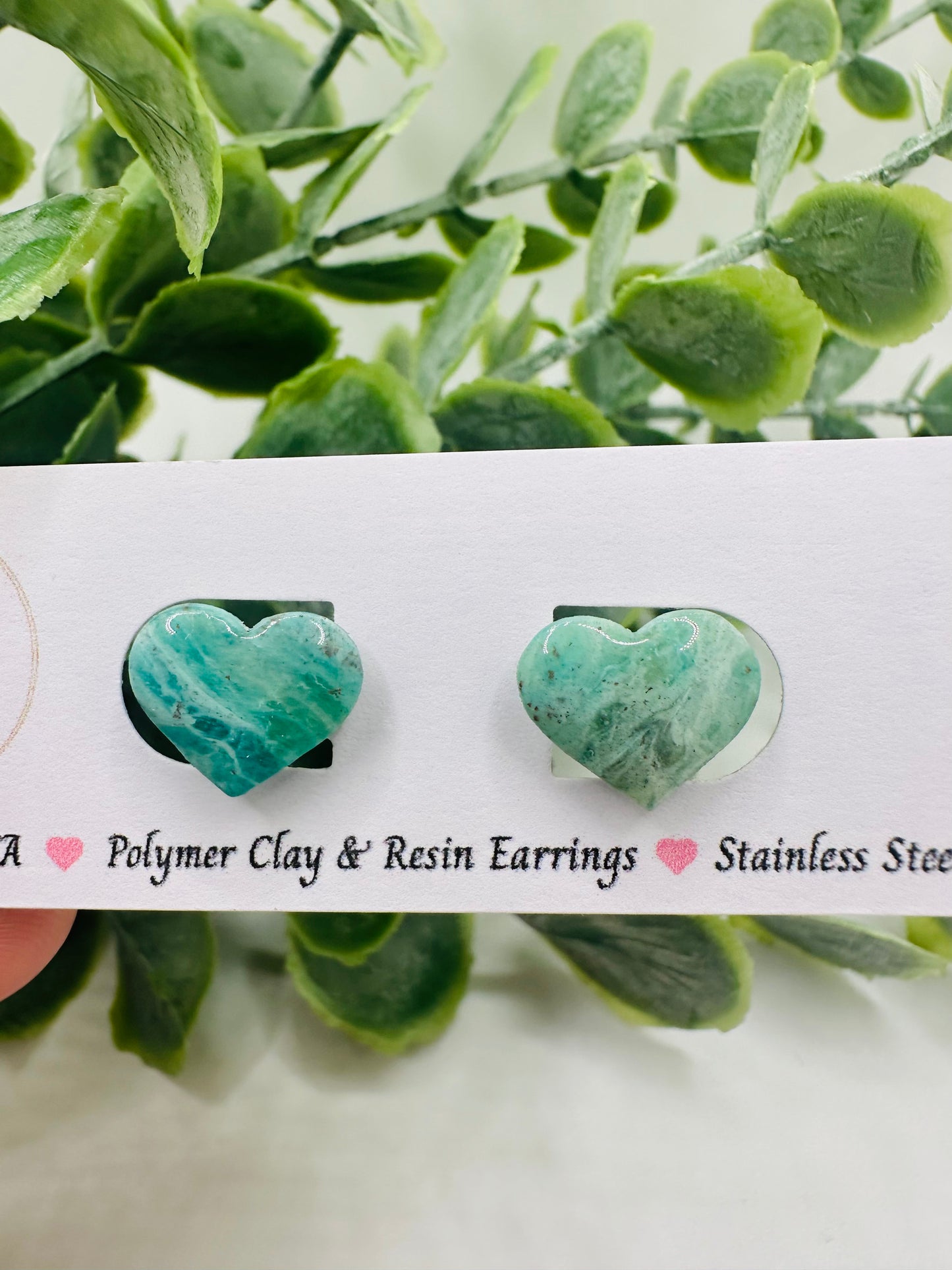 Teal Ocean Heart Studs