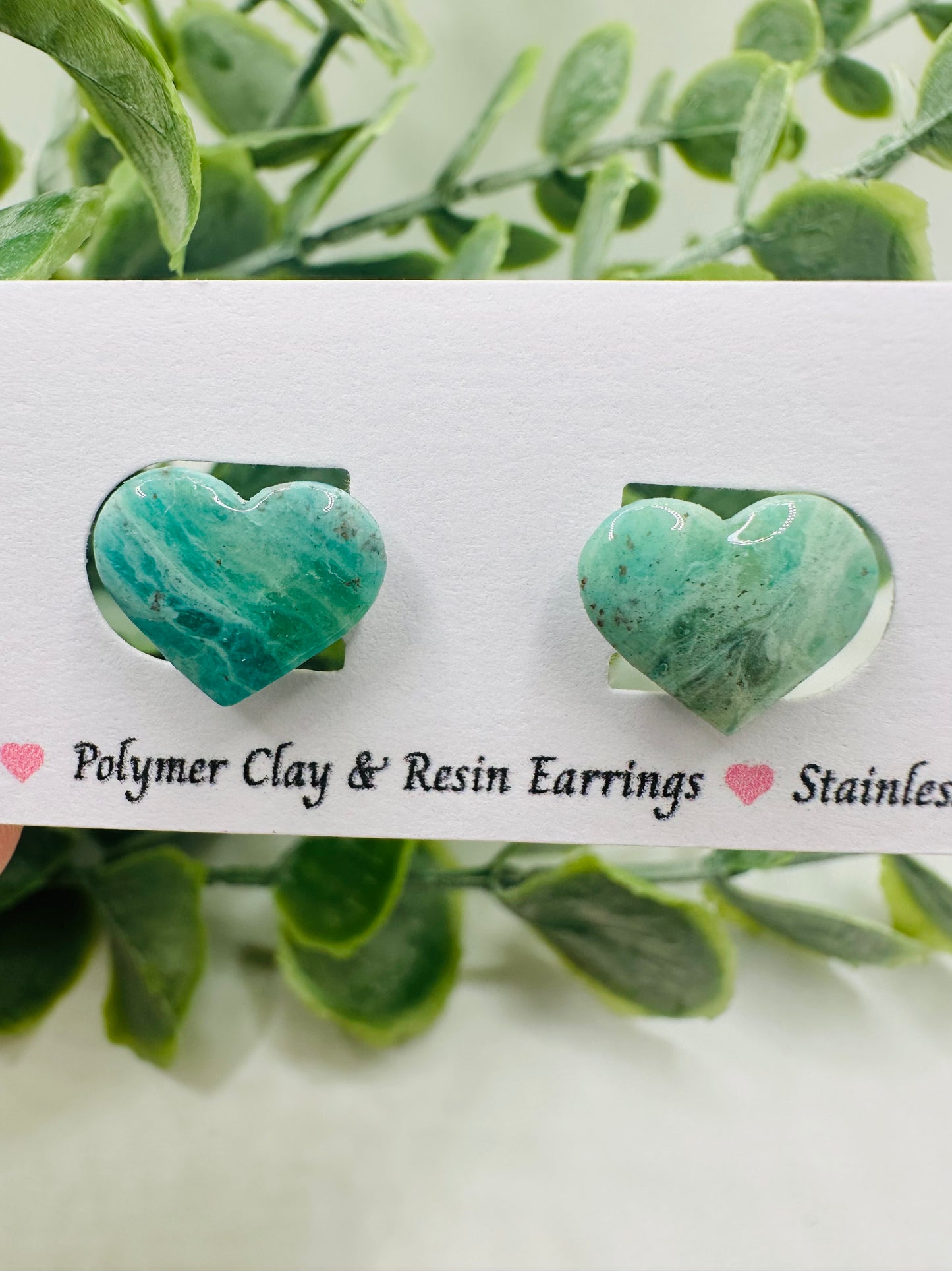 Teal Ocean Heart Studs