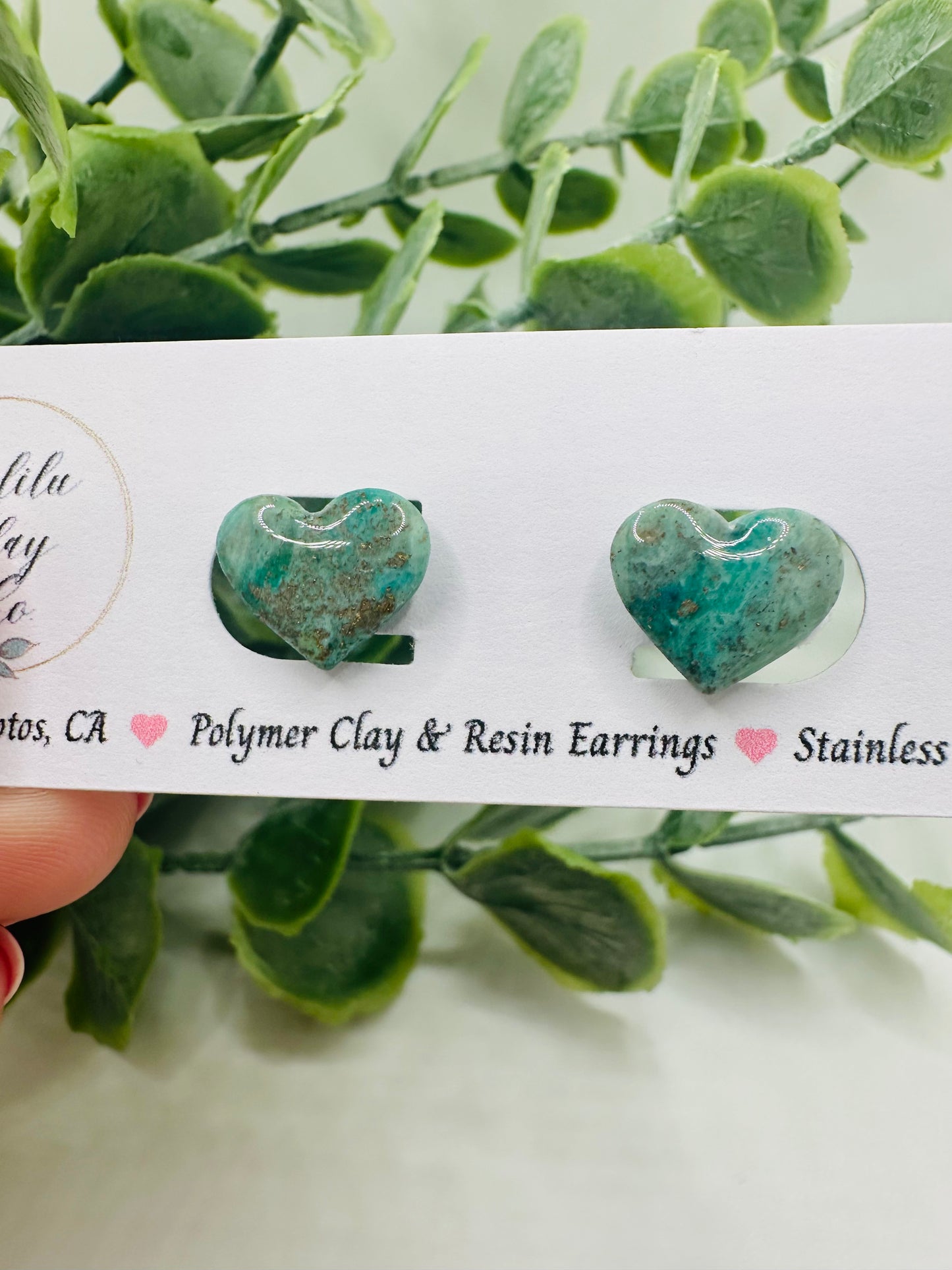 Teal Ocean Heart Studs