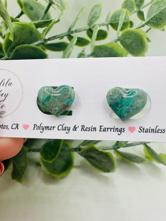 Teal Ocean Heart Studs