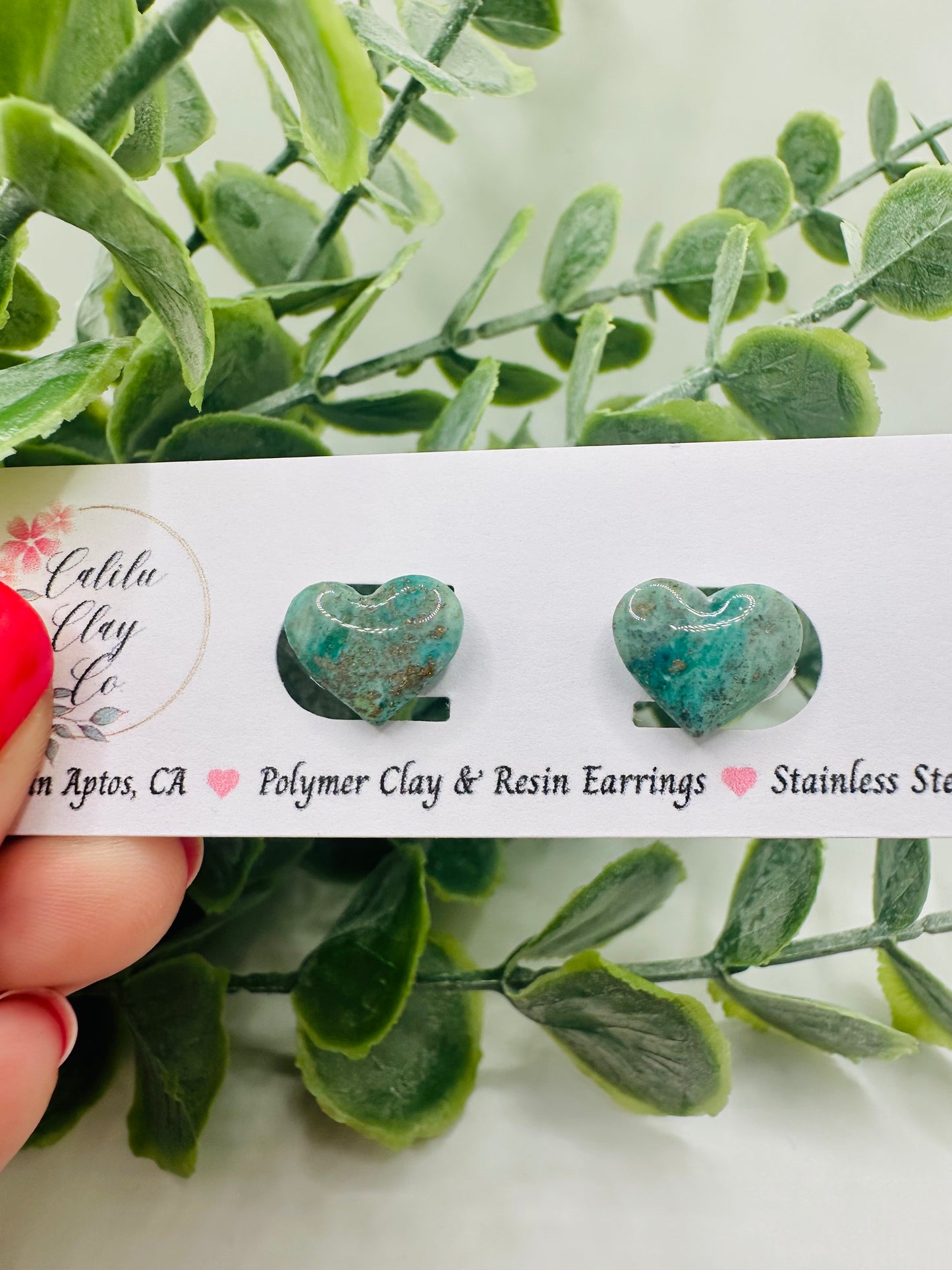 Teal Ocean Heart Studs