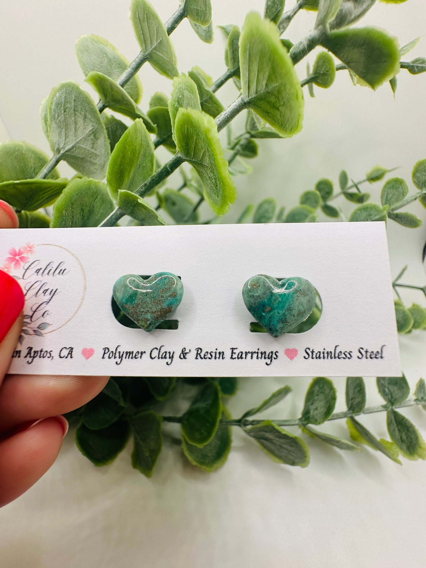 Teal Ocean Heart Studs