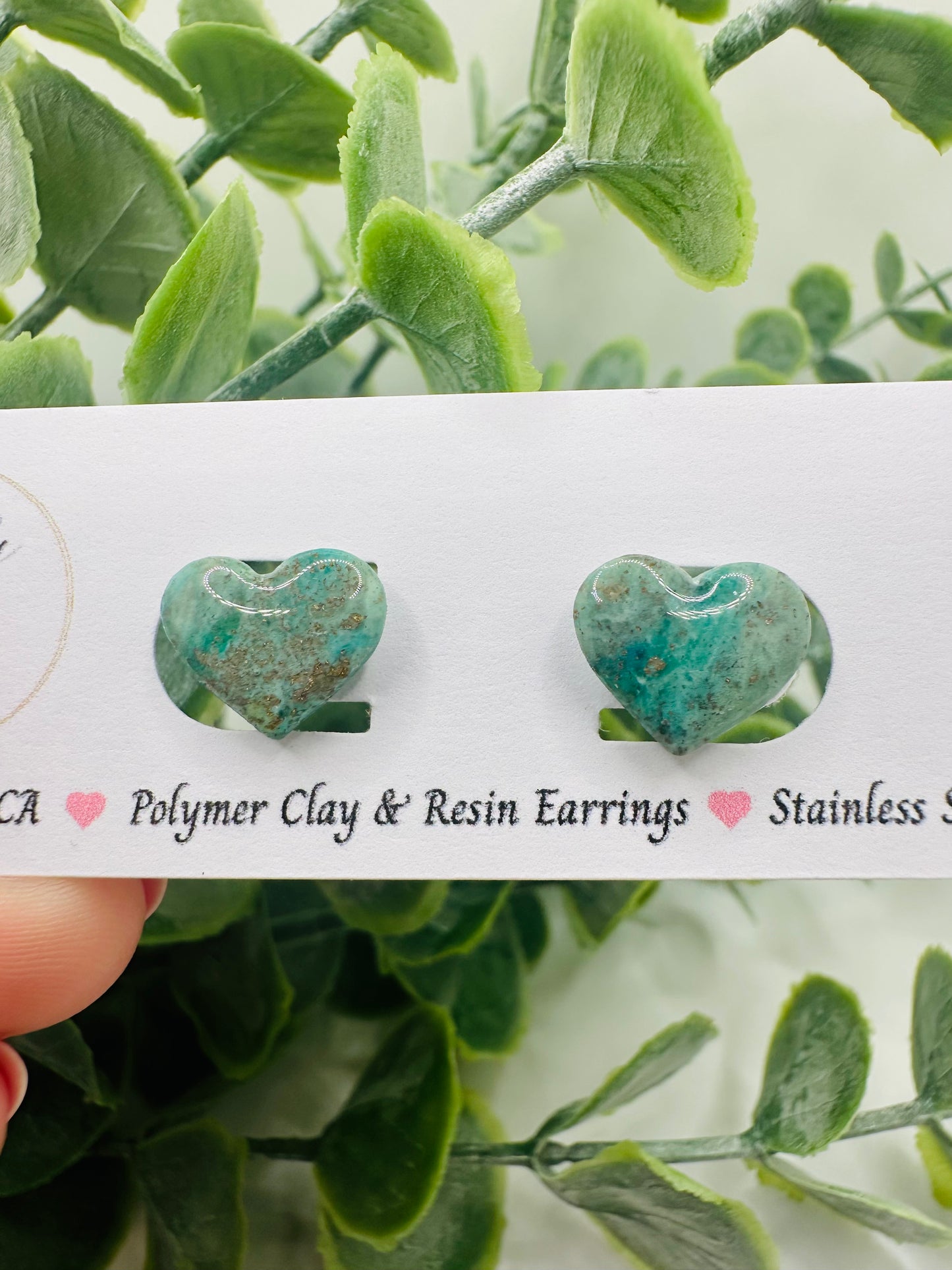 Teal Ocean Heart Studs