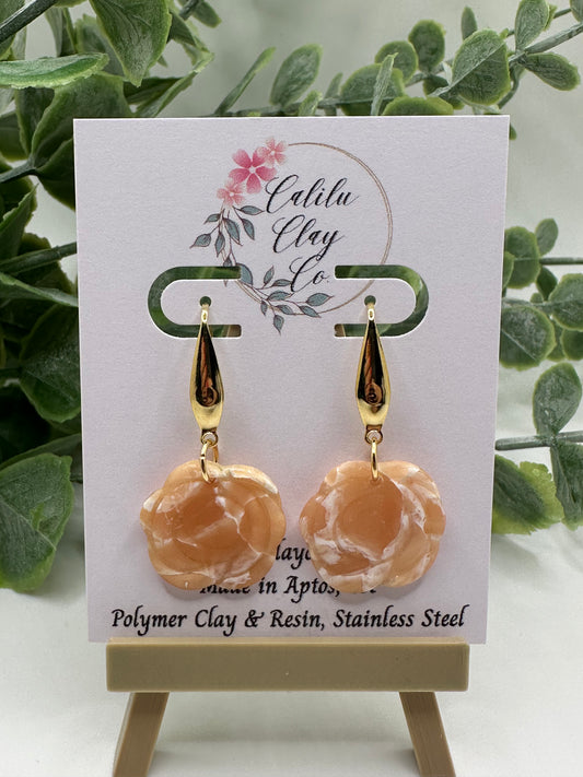 Alabaster Marbled Rose Polymer Clay Dangle Earrings