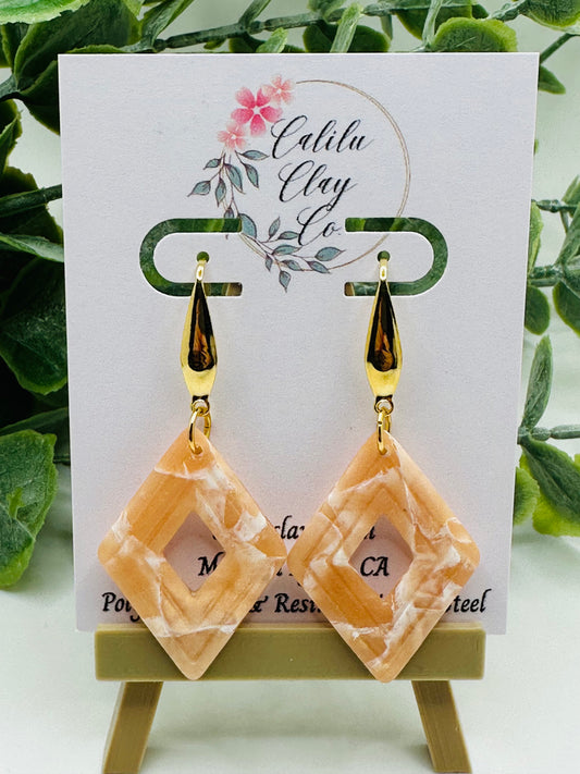 Alabaster Marbled Diamond Polymer Clay Dangle Earrings