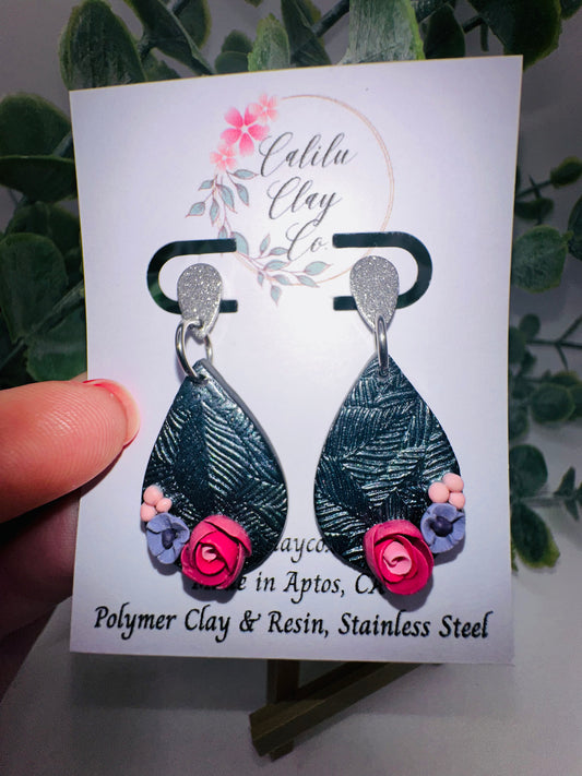 Pink and Purple Rose Teardrop Dangles