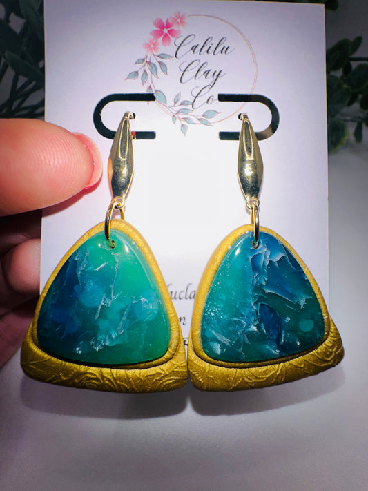 Teal Marbled Triangle Stone Drops