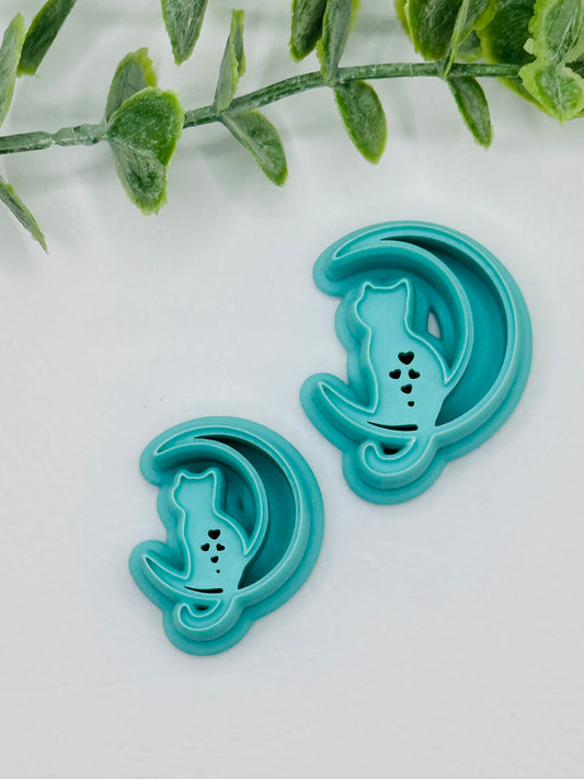 Cat on Moon with Hearts Cookie Cutter / Polymer Clay Cutter