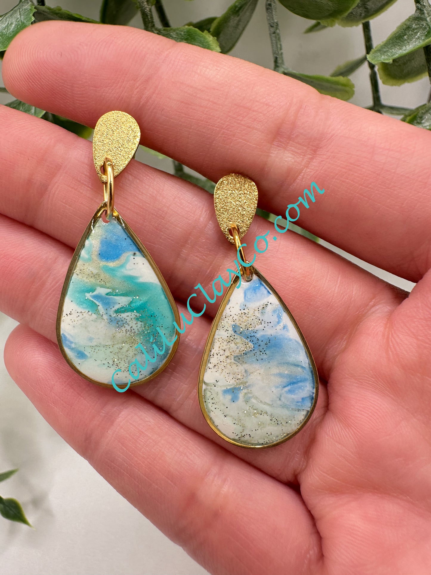 Ocean Mokume Gane Teardrop Earrings