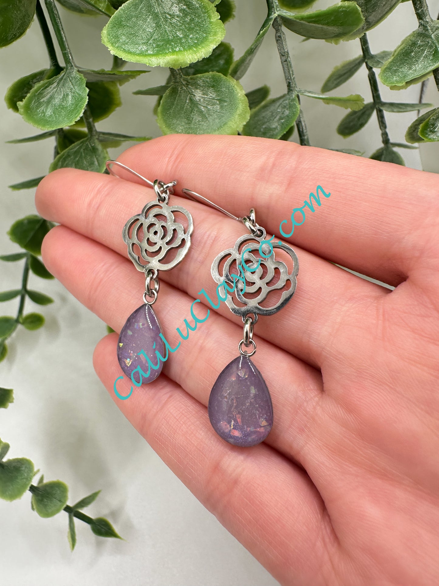 Stainless Steel Rose Drops with Resin Opals Earrings