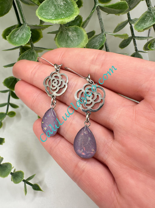 Stainless Steel Rose Drops with Resin Opals Earrings