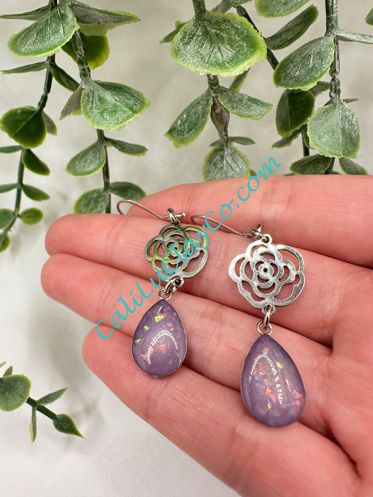 Stainless Steel Rose Drops with Resin Opals Earrings