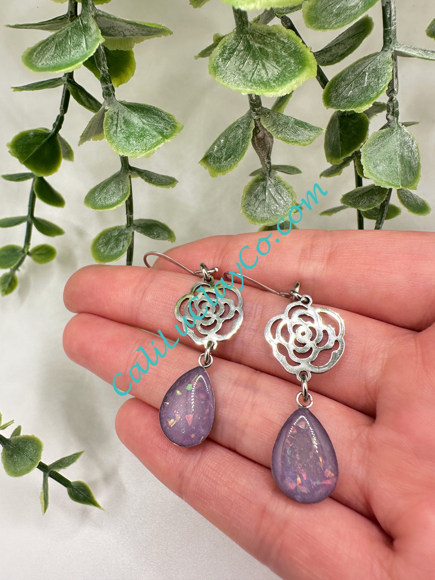 Stainless Steel Rose Drops with Resin Opals Earrings
