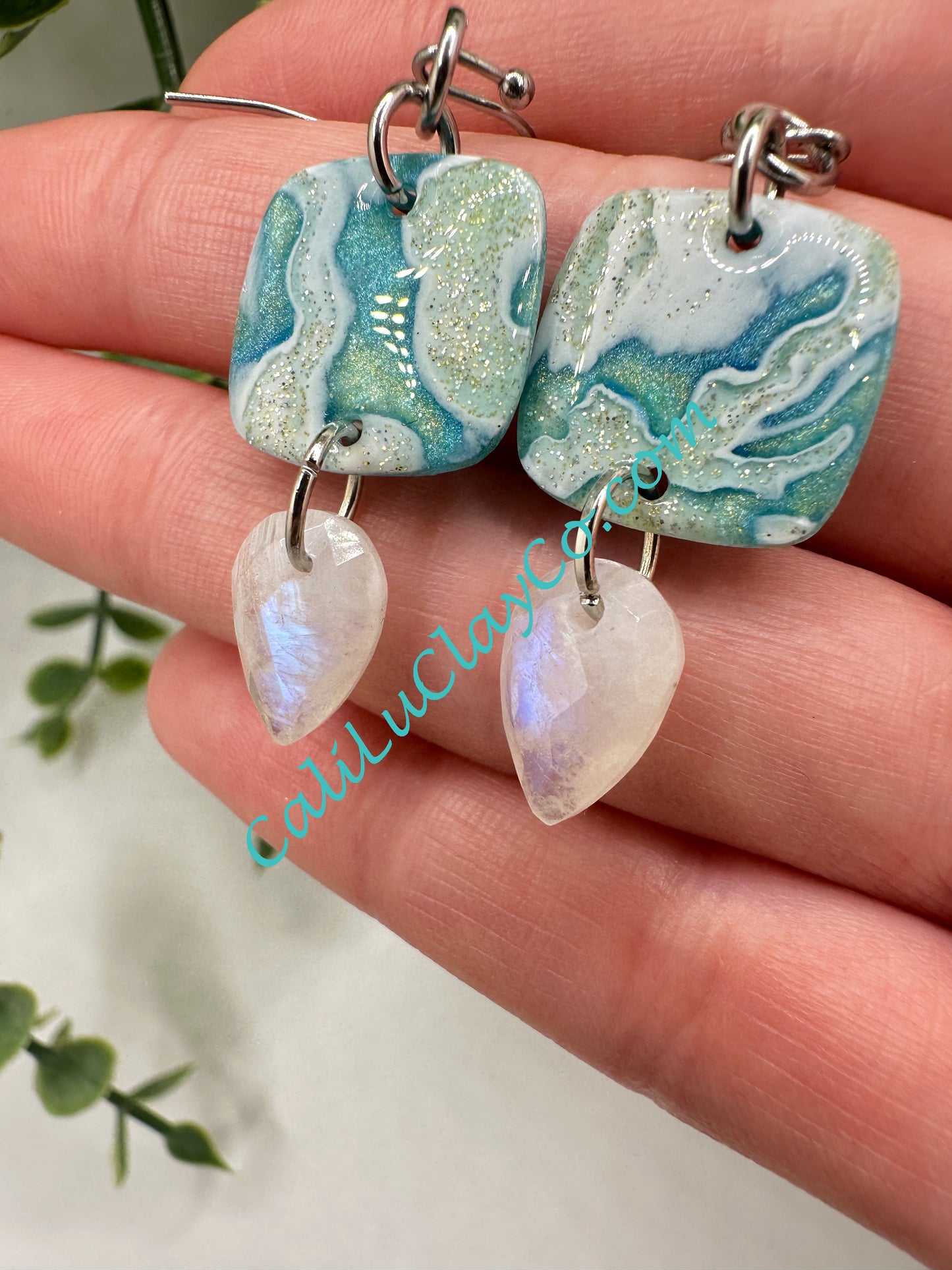 Reversible Ocean Story Earrings with Moonstones #1