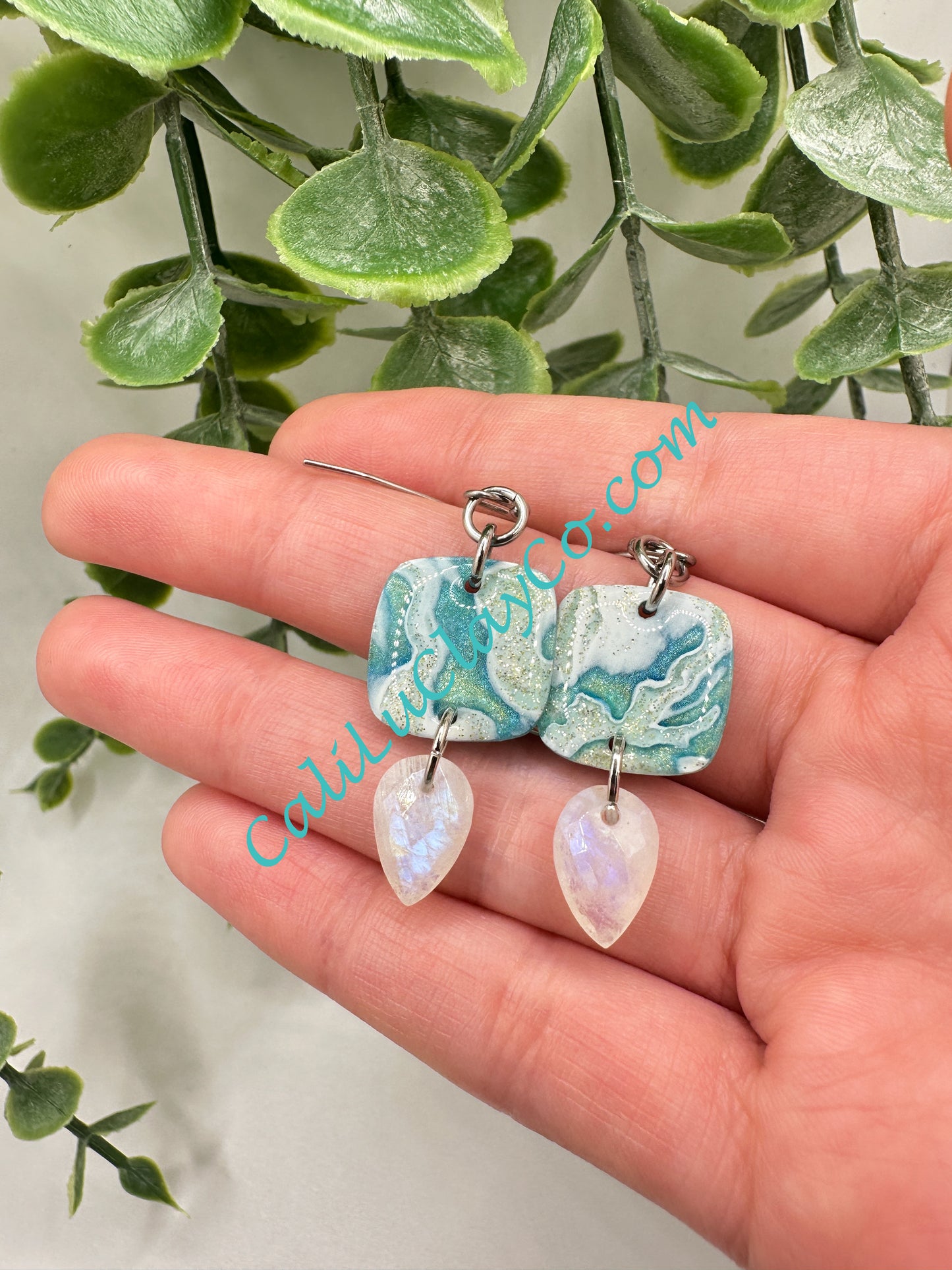 Reversible Ocean Story Earrings with Moonstones #1
