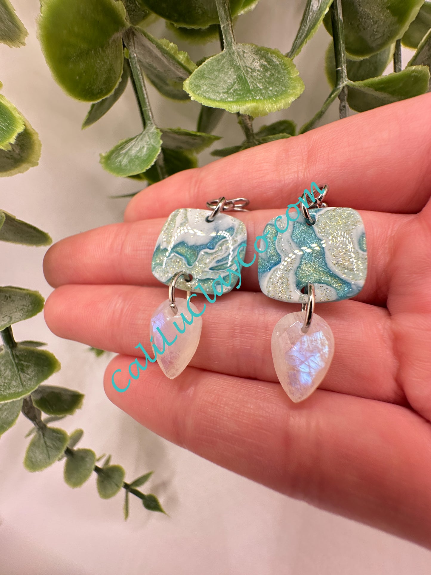 Reversible Ocean Story Earrings with Moonstones #1