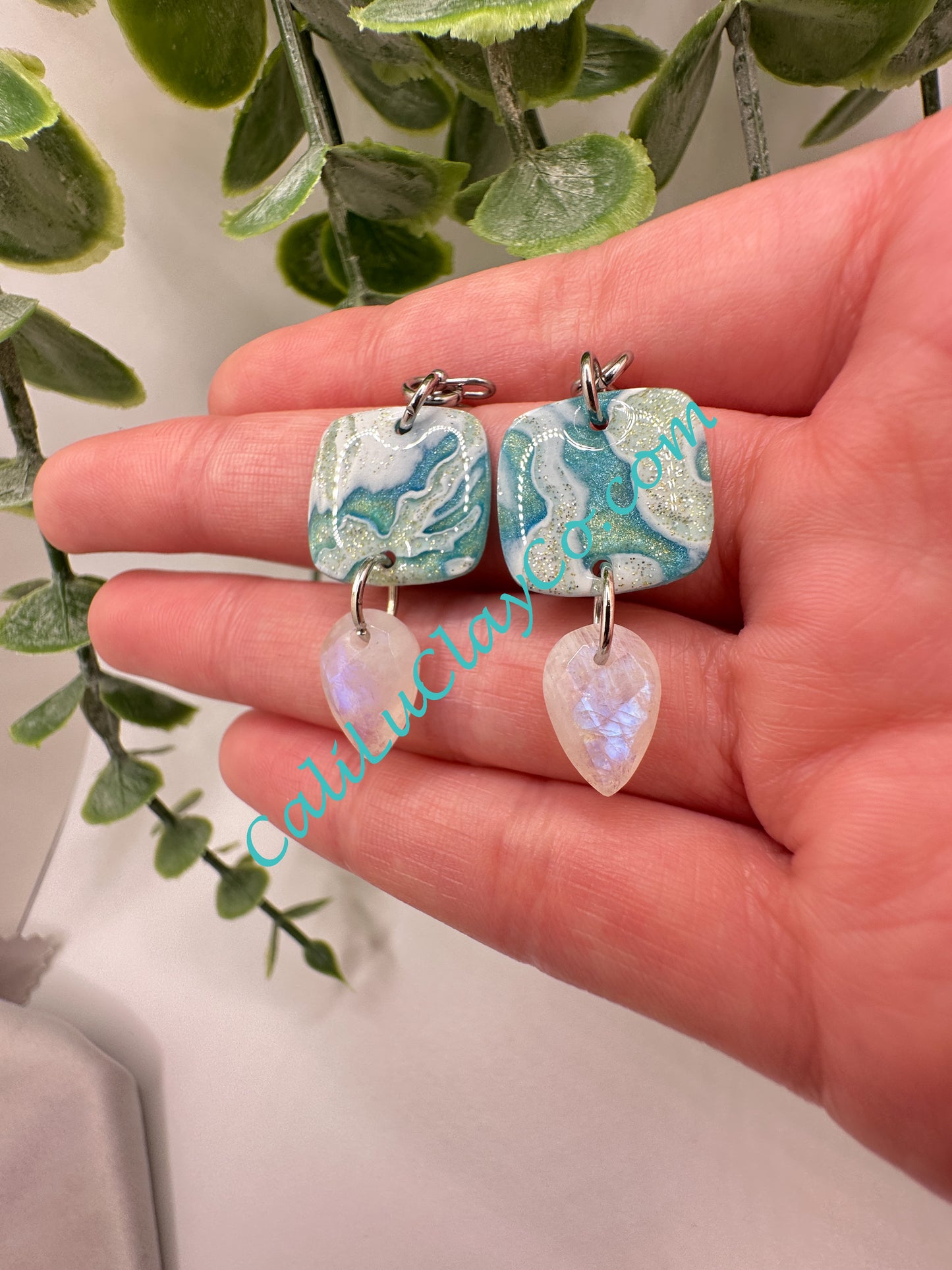 Reversible Ocean Story Earrings with Moonstones #1