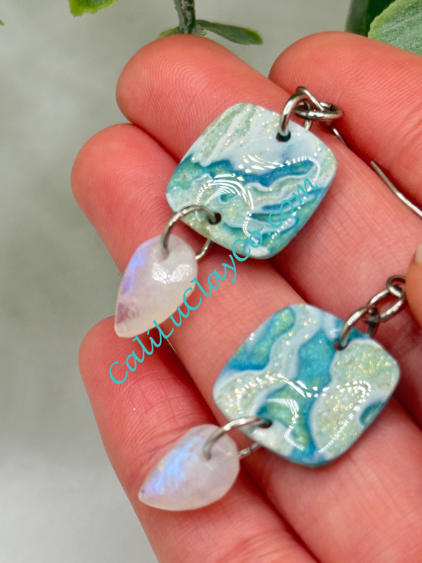 Reversible Ocean Story Earrings with Moonstones #1